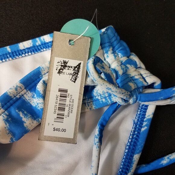 Apt. 9 Blue White Ikat Hipster Ruched Bikini Swim Bottoms Size Large NWT $40 - Picture 5 of 10